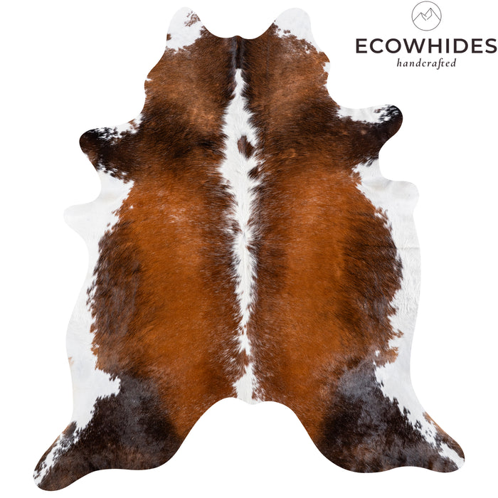 Brazilian Brown and White Cowhide Rug Size 6'10" L x 6'3" W 5150