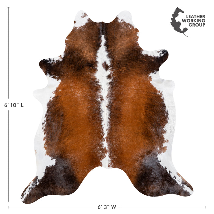 Brazilian Brown and White Cowhide Rug Size 6'10" L x 6'3" W 5150