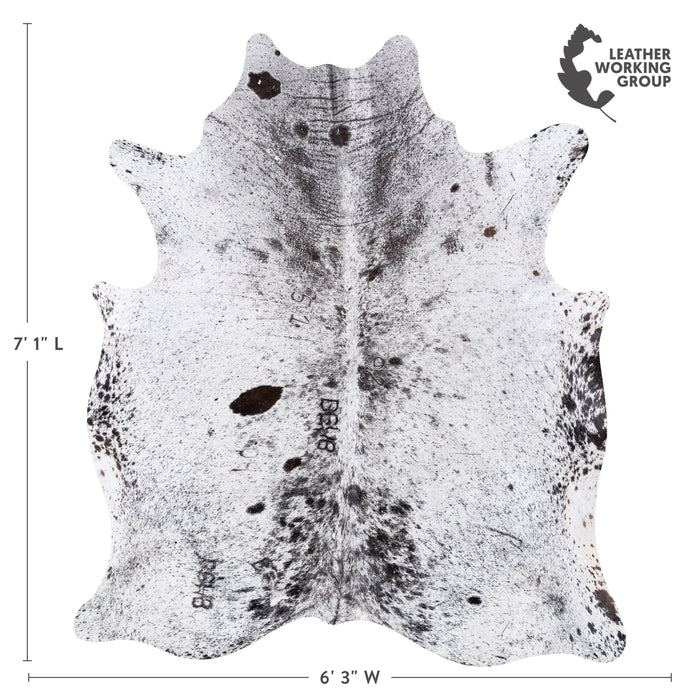 Vintage Black Salt and Pepper Cowhide Rug Size 7'1" L x 6'3" W 5506