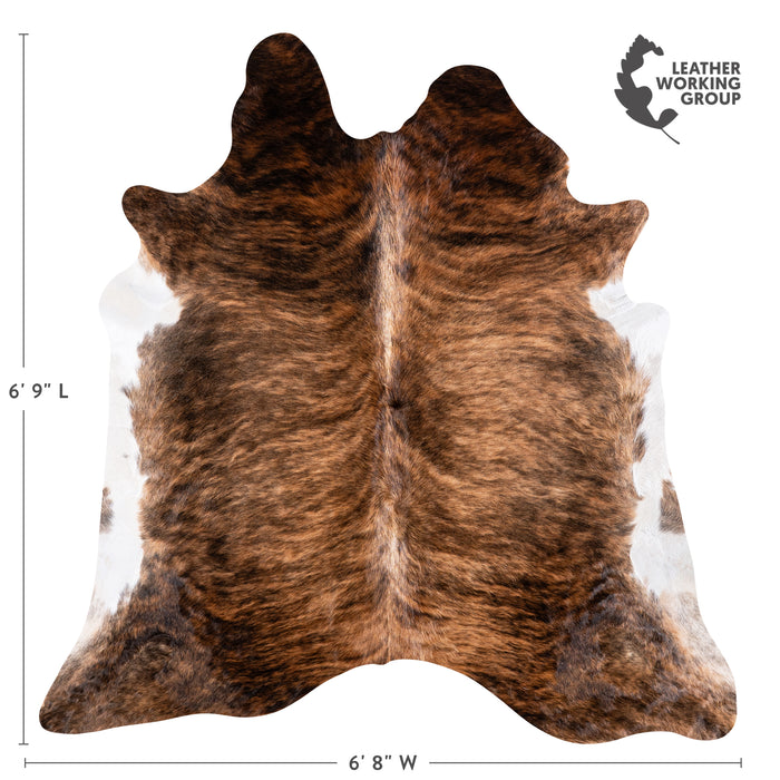 Brazilian Brindle White Belly Cowhide Rug Size 6'9" L x 6'8" W 5704