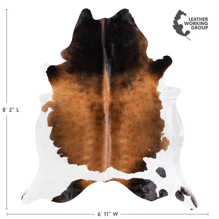 Brazilian Chocolate and White Cowhide Rug Size 8'2" L x 6'11" W 5740