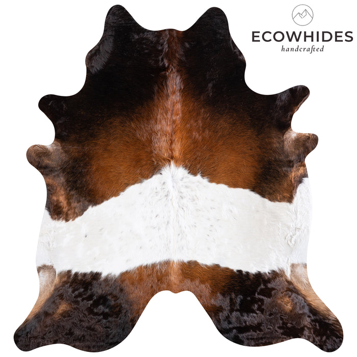 Brazilian Chocolate and White Cowhide Rug Size 7'8" L x 7'4" W 5743