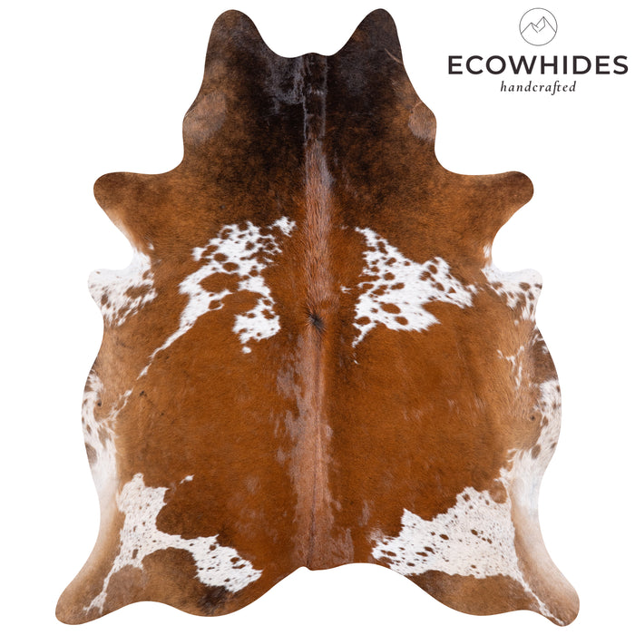 Brazilian Chocolate and White Cowhide Rug Size 7'10" L x 6'9" W 5745