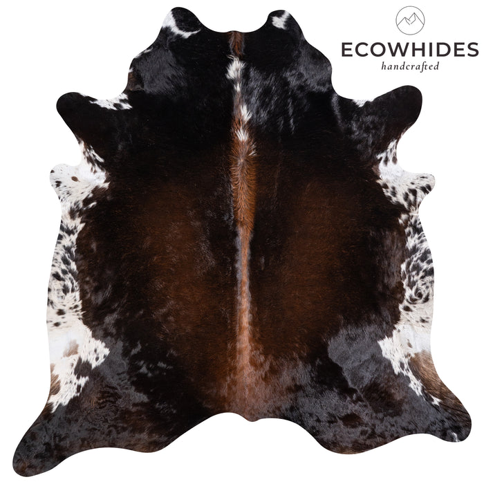 Brazilian Chocolate and White Cowhide Rug Size 7'7" L x 7'5" W 5748