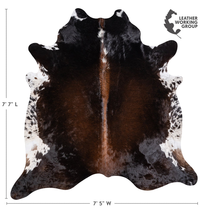 Brazilian Chocolate and White Cowhide Rug Size 7'7" L x 7'5" W 5748