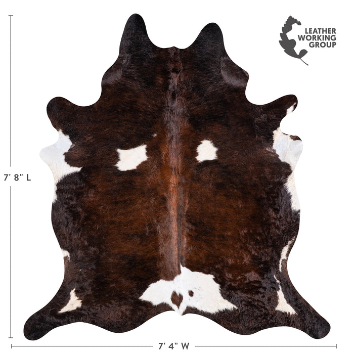 Brazilian Chocolate and White Cowhide Rug Size 7'8" L x 7'4" W 5753