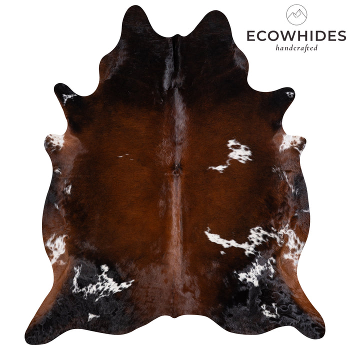 Brazilian Chocolate and White Cowhide Rug Size 7'11" L x 7'1" W 5754