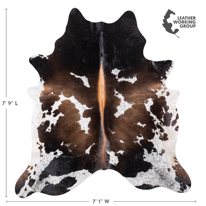 Brazilian Chocolate and White Cowhide Rug Size 7'9" L x 7'1" W 5917