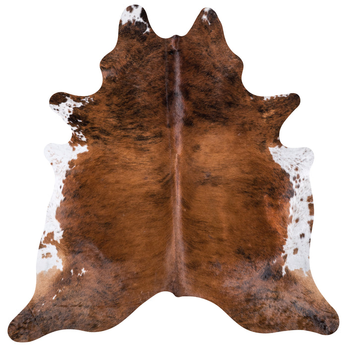 Brazilian Brindle White Belly Cowhide Rug Size 7'3" L x 7'0" W 5978