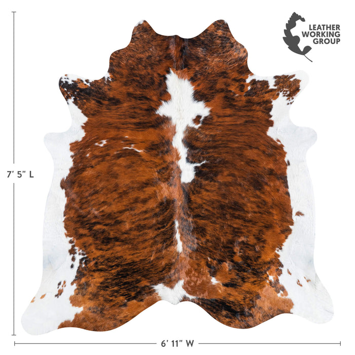 Brazilian Brindle White Belly and Backbone Cowhide Rug Size 7'5" L x 6'11" W 7411