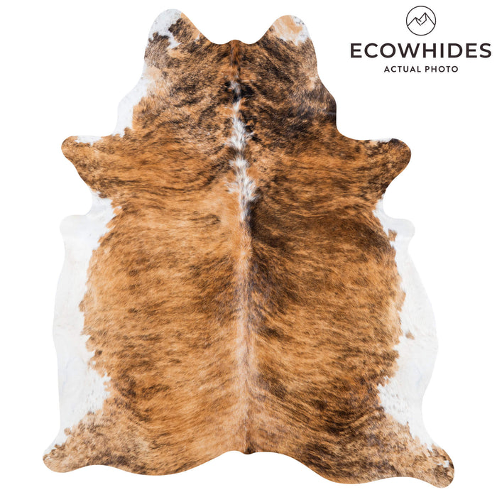 Brazilian Brindle White Belly and Backbone Cowhide Rug Size 7'6" L x 6'6" W 7419