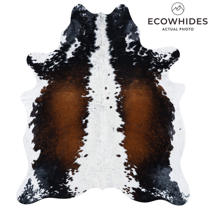 Brazilian Chocolate and White Cowhide Rug Size 7'3" L x 6'1" W 7474