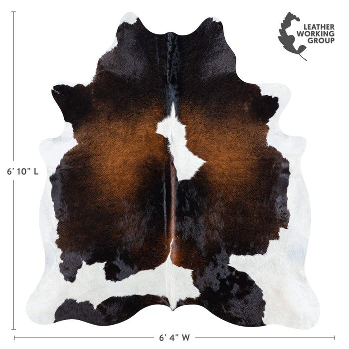 Brazilian Chocolate and White Cowhide Rug Size 6'10" L x 6'4" W 7475