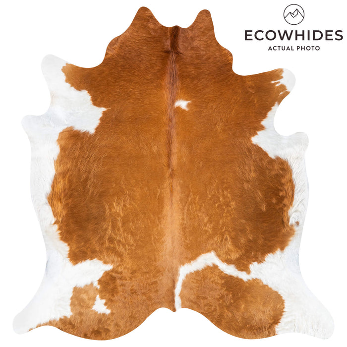 Brown and White Cowhide Rug Size 7'0" L x 6'8" W 7625