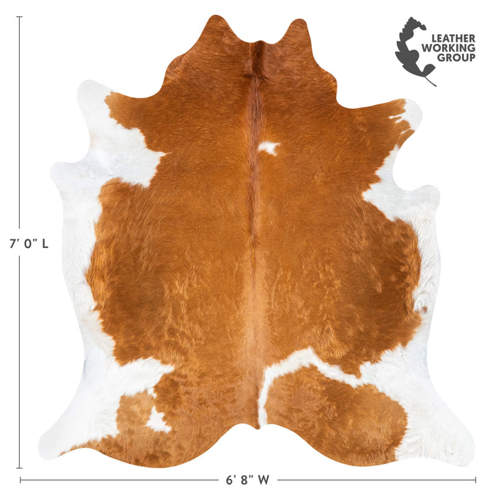 Brown and White Cowhide Rug Size 7'0" L x 6'8" W 7625