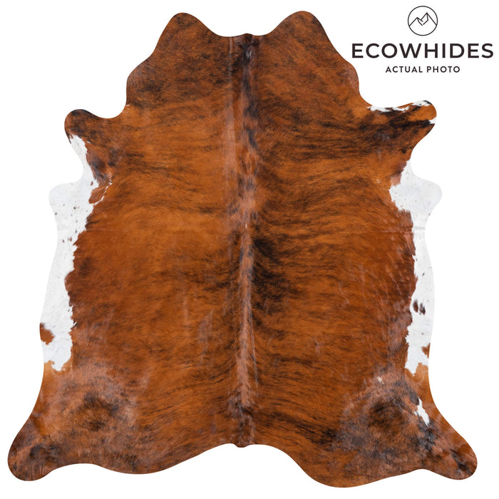Brazilian Brindle White Belly Cowhide Rug Size 7'6" L x 7'3" W 7777