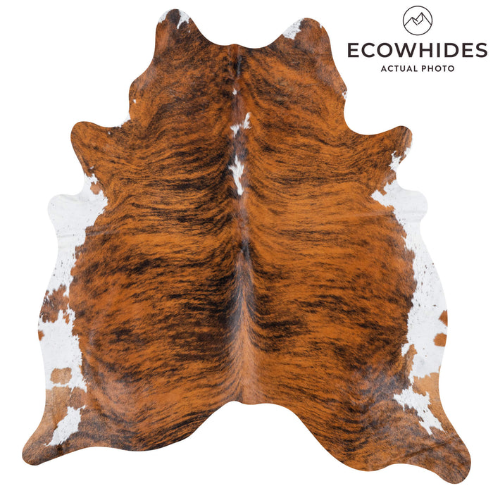 Brazilian Brindle White Belly Cowhide Rug Size 7'4" L x 7'0" W 7783
