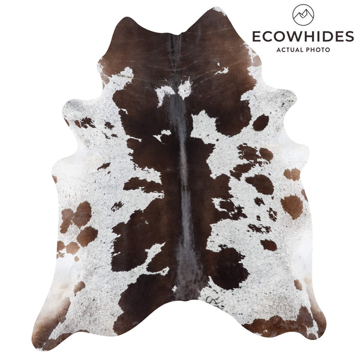 Brazilian Chocolate and White Cowhide Rug Size 7'9" L x 6'8" W 7844