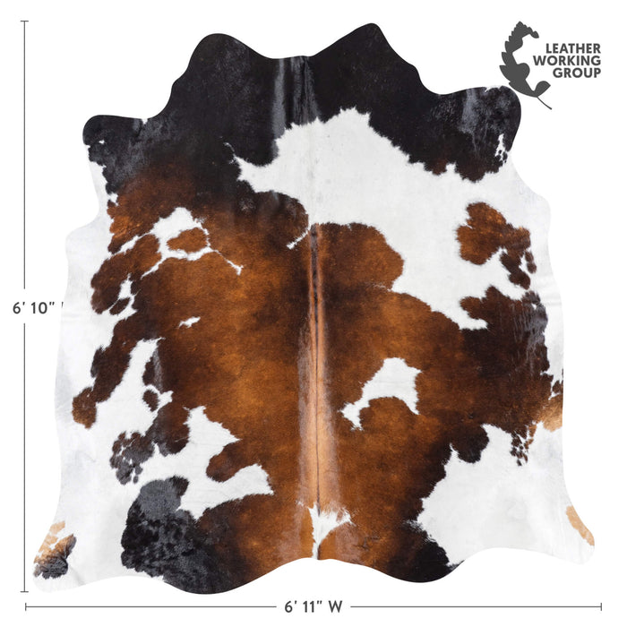 Brazilian Chocolate and White Cowhide Rug Size 6'10" L x 6'11" W 7845