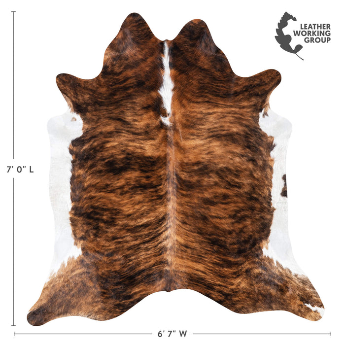 Brazilian Brindle White Belly and Backbone Cowhide Rug Size 7'0" L x 6'7" W 7856
