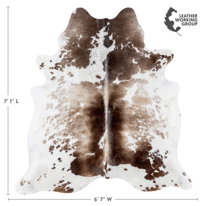 Brazilian Chocolate and White Cowhide Rug Size 7'1" L x 6'7" W 8071