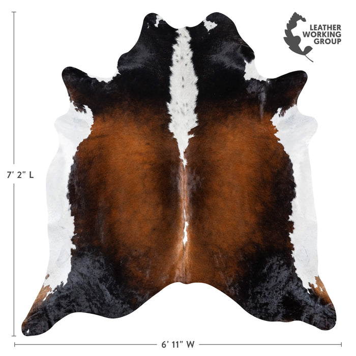 Brazilian Chocolate and White Cowhide Rug Size 7'2" L x 6'11" W 8078