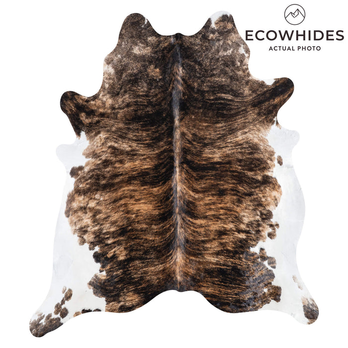 Brazilian Brindle White Belly Cowhide Rug Size 7'3" L x 6'7" W 8414