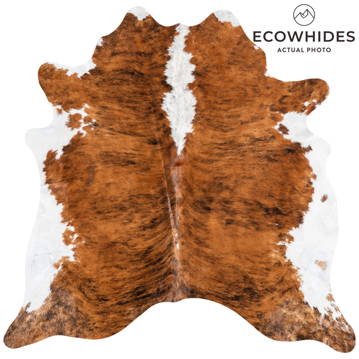Brazilian Brindle White Belly and Backbone Cowhide Rug Size 7'0" L x 6'9" W 8775