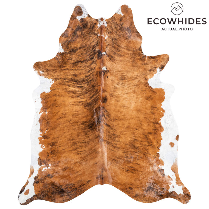 Brazilian Brindle White Belly Cowhide Rug Size 8'4" L x 7'3" W 9050