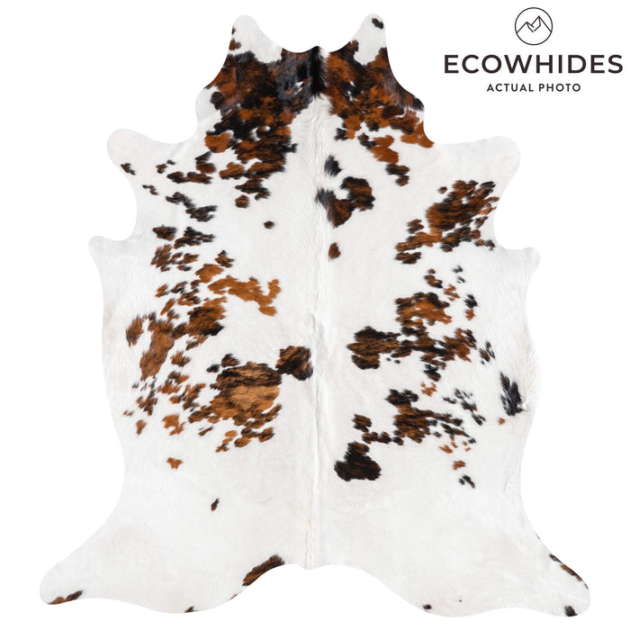 White Tricolor Cowhide Rug Size 7'8" L x 6'11" W 9234