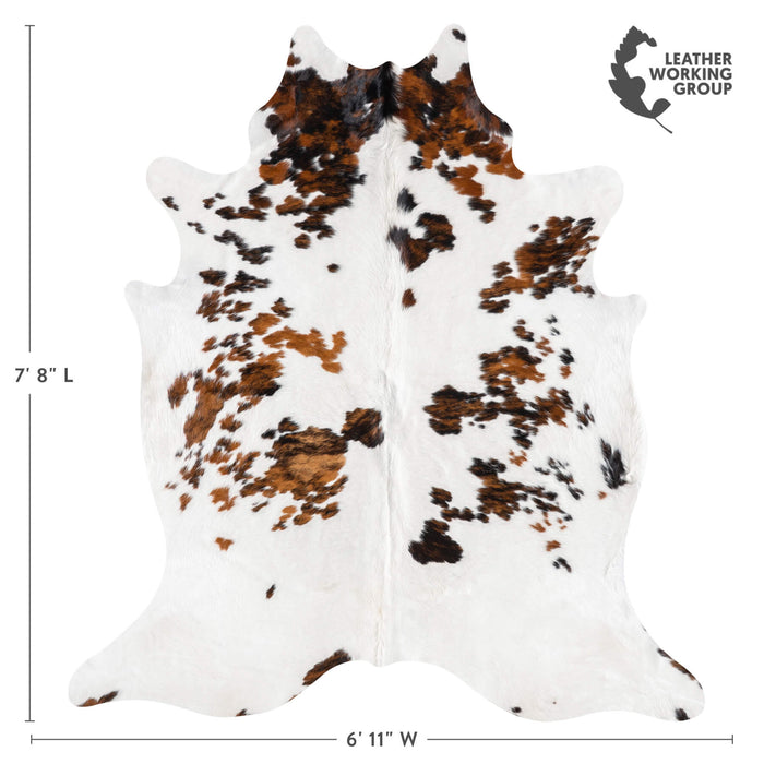 White Tricolor Cowhide Rug Size 7'8" L x 6'11" W 9234
