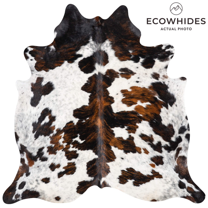 White Tricolor Cowhide Rug Size 7'5" L x 7'1" W 9255