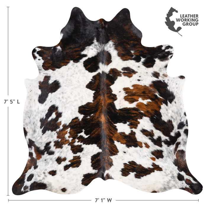 White Tricolor Cowhide Rug Size 7'5" L x 7'1" W 9255
