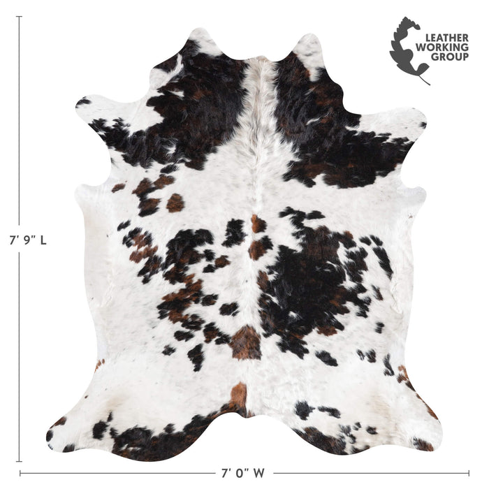 White Tricolor Cowhide Rug Size 7'9" L x 7'0" W 9266