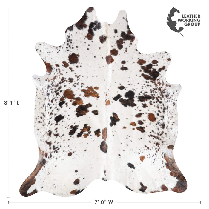 White Tricolor Cowhide Rug Size 8'1" L x 7'0" W 9267