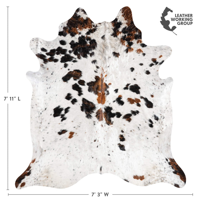 White Tricolor Cowhide Rug Size 7'11" L x 7'3" W 9279