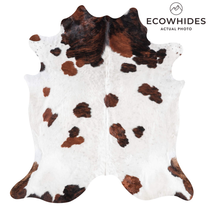 White Tricolor Cowhide Rug Size 7'6" L x 6'11" W 9282