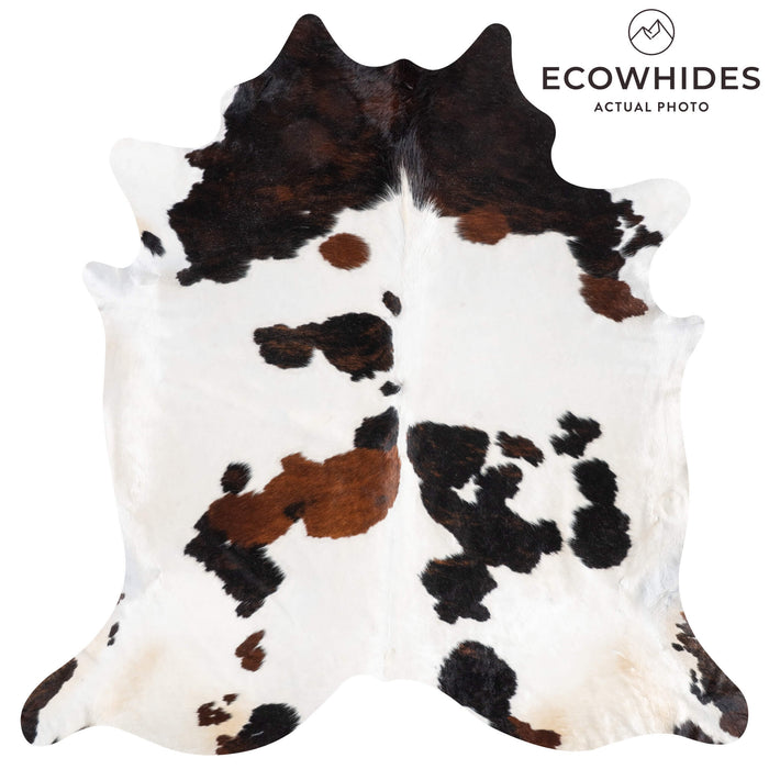 White Tricolor Cowhide Rug Size 7'9" L x 7'6" W 9289