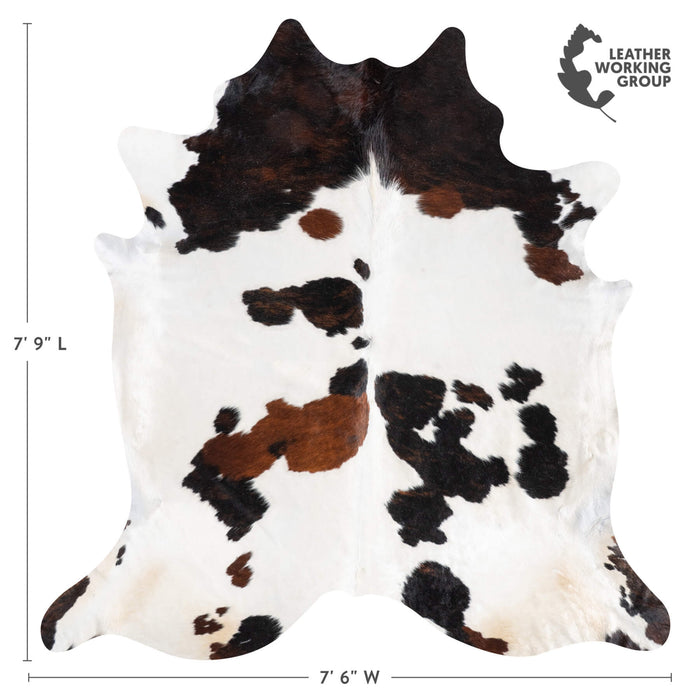 White Tricolor Cowhide Rug Size 7'9" L x 7'6" W 9289