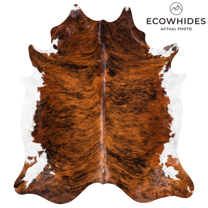 Tricolor Brindle Mix Cowhide Rug Size 7'9" L x 6'11" W 9294