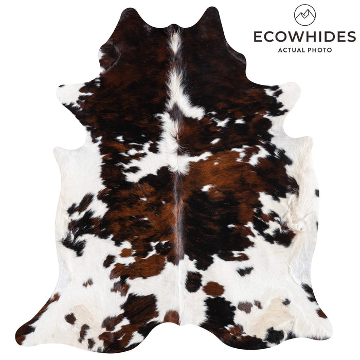 White Tricolor Cowhide Rug Size 7'5" L x 6'9" W 9296