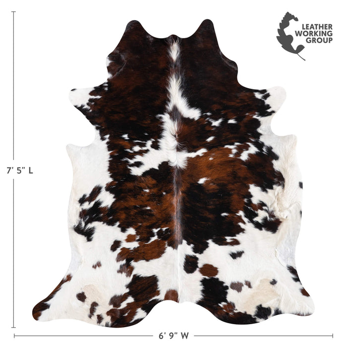 White Tricolor Cowhide Rug Size 7'5" L x 6'9" W 9296