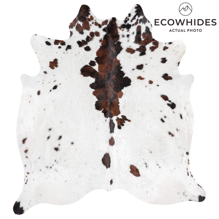 White Tricolor Cowhide Rug Size 7'4" L x 6'9" W 9299