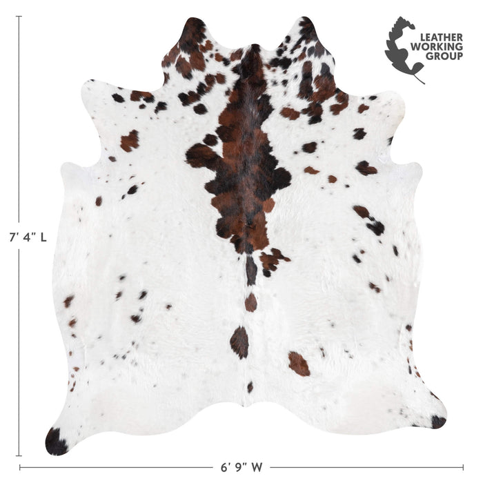 White Tricolor Cowhide Rug Size 7'4" L x 6'9" W 9299