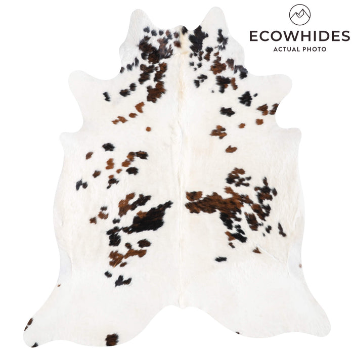 White Tricolor Cowhide Rug Size 7'6" L x 6'8" W 9330