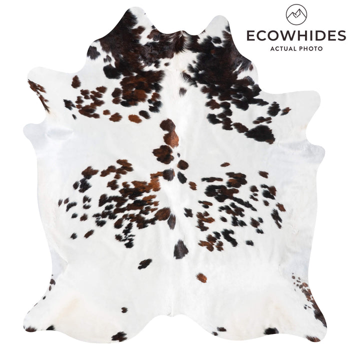White Tricolor Cowhide Rug Size 8'1" L x 7'4" W 9345