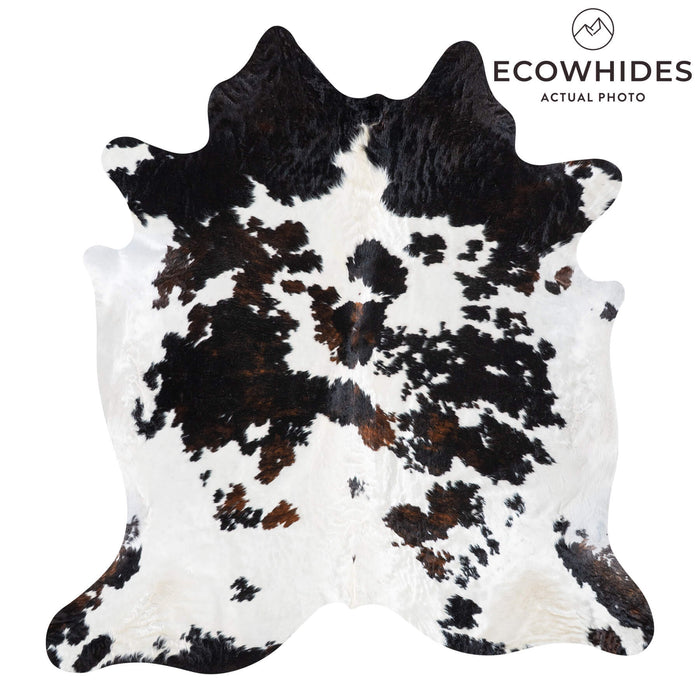 White Tricolor Cowhide Rug Size 7'5" L x 6'11" W 9349