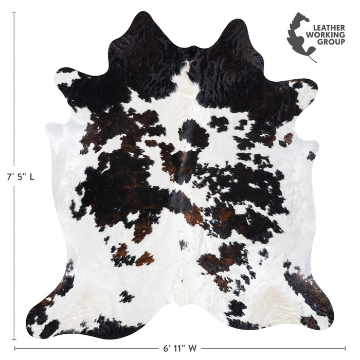 White Tricolor Cowhide Rug Size 7'5" L x 6'11" W 9349