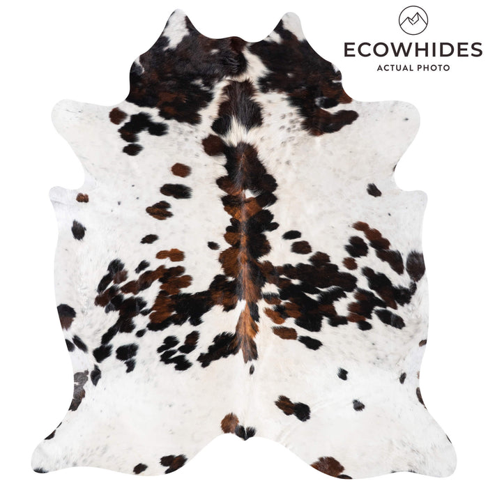 White Tricolor Cowhide Rug Size 8'2" L x 7'3" W 9351