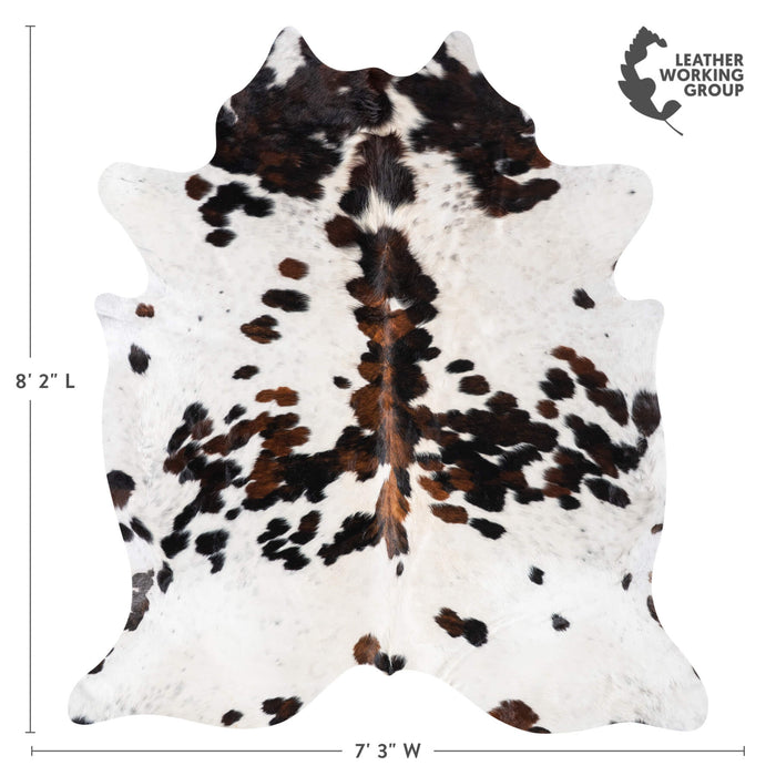 White Tricolor Cowhide Rug Size 8'2" L x 7'3" W 9351